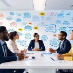 수렴적 사고가 조직에 미치는 영향 - "A diverse team of 6-8 professionals, men and women of various ethnicities and ages, are gathered in...