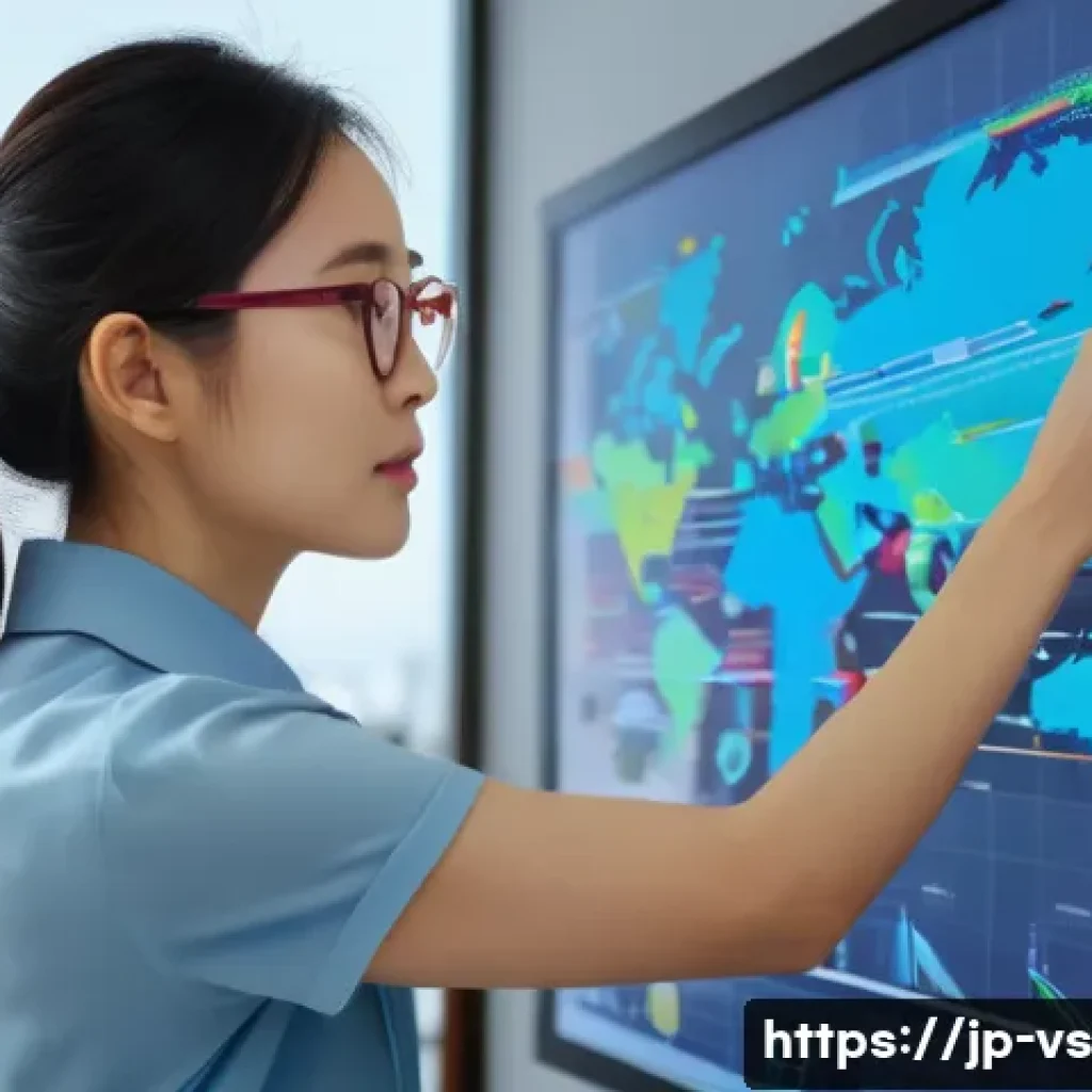 수렴적 사고의 효과를 극대화하는 방법 - A modern Japanese office scene with a young professional woman organizing tasks on a large digital t...