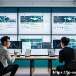 수렴적 사고의 국제적 사례 및 벤치마킹 - A modern Japanese startup office scene focusing on a diverse team of young professionals engaged in ...