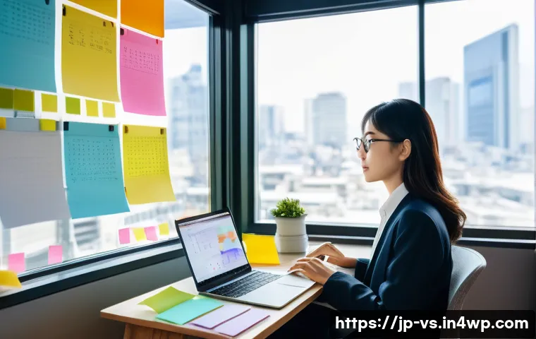 수렴적 사고 훈련을 위한 게임 기법 - A modern Japanese office scene where a young professional woman is thoughtfully switching perspectiv...