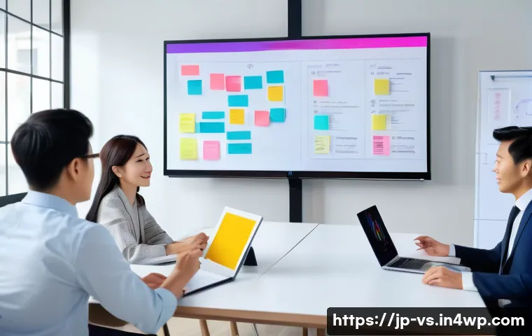 수렴적 사고와 팀 리더십의 혁신 - A modern Japanese office scene showing a diverse team engaged in a remote video conference, using a ...